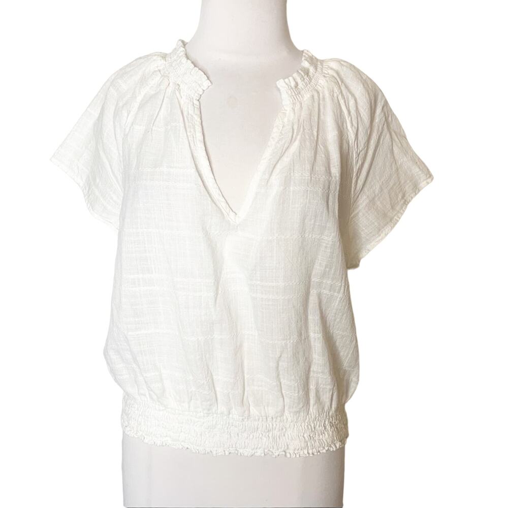 Anthropologie cloth & stone Effie smocked blouse white sz M‎